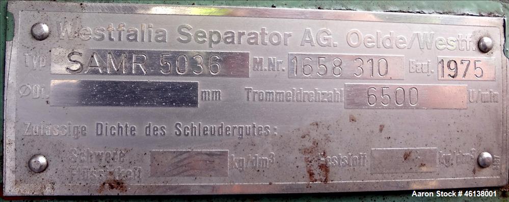 Used Westfalia SAMR-5036 Desludger Disc Centrifuge