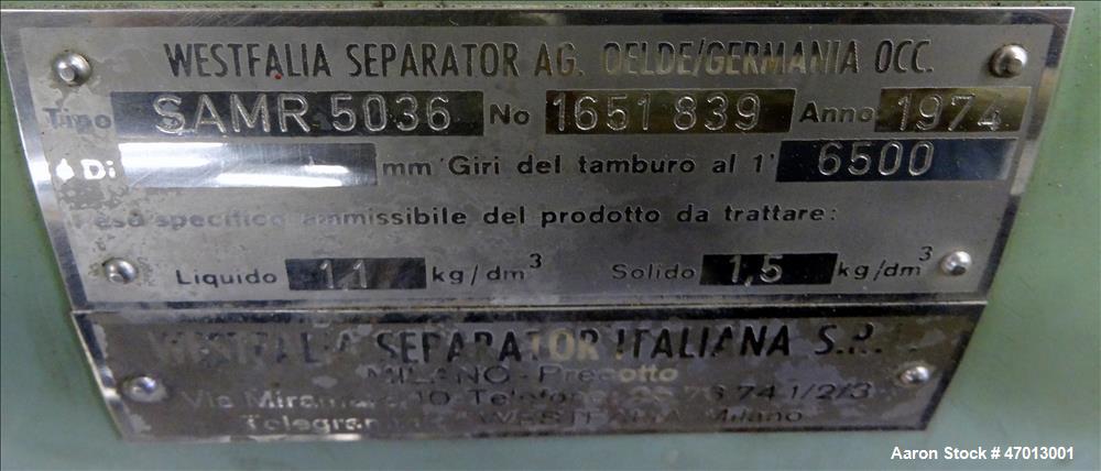 Used Westfalia SAMR-5036 Desludger Disc Centrifuge