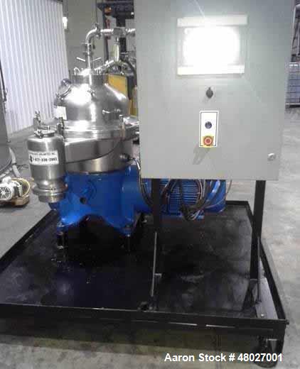 Used Westfalia Separator, Model SAMR-5036. Self cleaning classifier, self cleaning bowl. Gas tight design of neck bearing bridge. New PLC control panel, CUI manufactured skid frame. Works well with h...