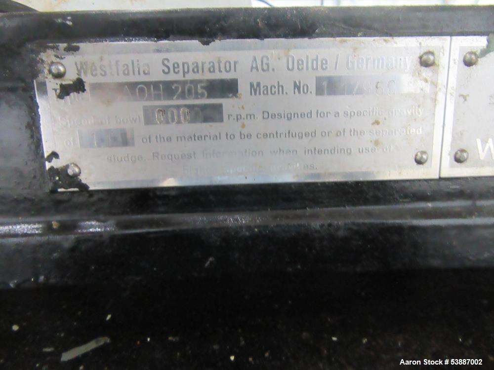 Used Westfalia SAOH 205 Disc Separator Centrifuge – 10,000 RPM, 100 GPH