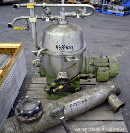 Used Westfalia SB-7-01-576 Desludger Disc Centrifuge, 316 Stainless steel (product contact areas), maximum bowl speed 9160 rpm, separator design (liquid/liquid/solids separation), light & heavy phase...