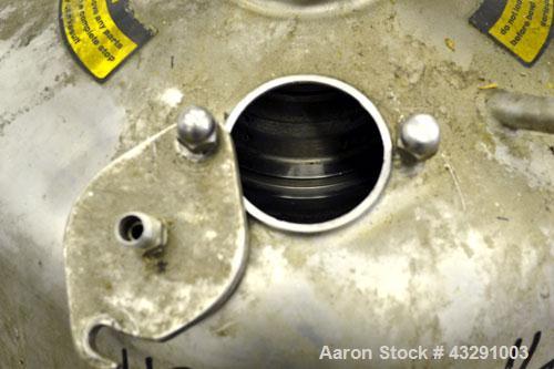Used Westfalia SB-7-01-576 Desludger Disc Centrifuge, 316 Stainless steel (product contact areas), maximum bowl speed 9160 rpm, separator design (liquid/liquid/solids separation), light & heavy phase...