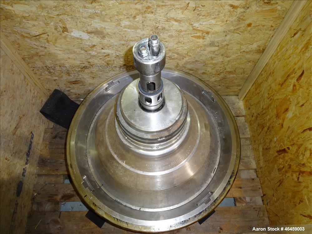 Used Westfalia SB-80-33-177 Desludger Disc Centrifuge. 316 Stainless steel construction (product contact areas), maximum bowl speed 4420 rpm, separator design (Liquid/liquid/solids separation), self-...