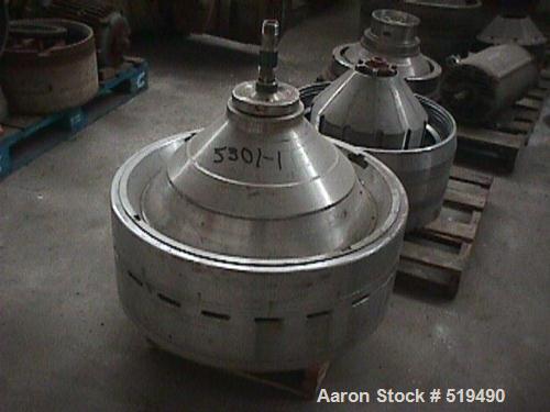 Used Westfalia SB-80-47-177 Desludger Disc Centrifuge, 316 stainless steel construction on product contact areas. Maximum bowl speed 4420 rpm, clarifier design,  hydro-hermetic design, centripetal pu...