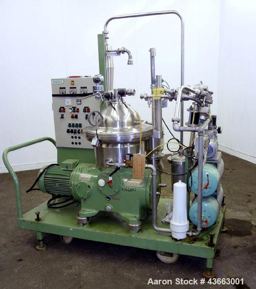 Used Westfalia SB-14-36-076 Desluder Disc Centrifuge. 316 Stainless Steel on product contact areas. Maximum bowl speed 7570 rpm. clarifier design (liquid/solid separation), self-thinking solids disch...