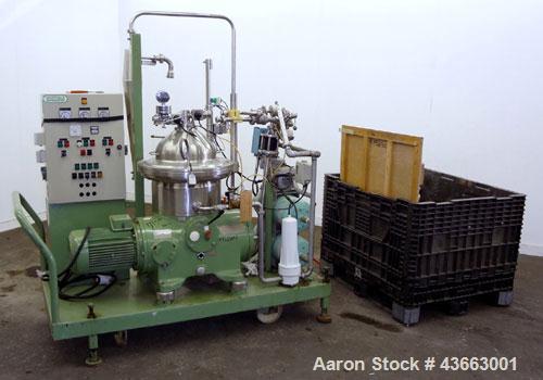 Used Westfalia SB-14-36-076 Desluder Disc Centrifuge. 316 Stainless Steel on product contact areas. Maximum bowl speed 7570 rpm. clarifier design (liquid/solid separation), self-thinking solids disch...
