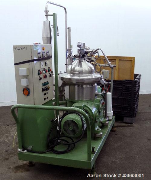Used Westfalia SB-14-36-076 Desluder Disc Centrifuge. 316 Stainless Steel on product contact areas. Maximum bowl speed 7570 rpm. clarifier design (liquid/solid separation), self-thinking solids disch...