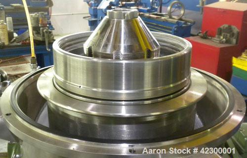 Used Westfalia SB-7-06-076 Desludger Disc Centrifuge, 316 stainless steel construction on product contact areas, clarifier design, centripetal pump liquid discharge, direct drive configuration, appro...