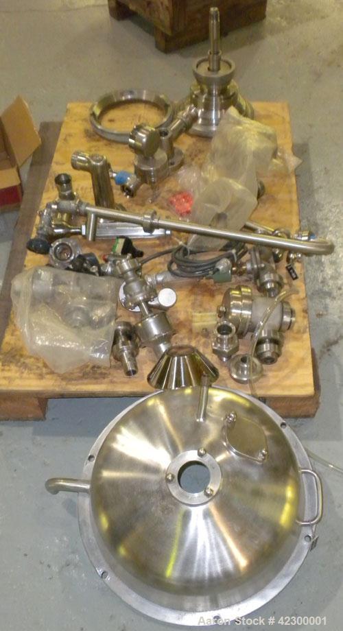 Used Westfalia SB-7-06-076 Desludger Disc Centrifuge, 316 stainless steel construction on product contact areas, clarifier design, centripetal pump liquid discharge, direct drive configuration, appro...