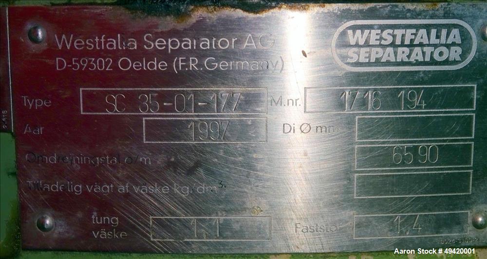 Westfalia SC 35 Hydrostop Separator Disc Centrifuge