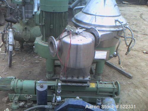 USED: Westfalia high speed clarifying centrifuge, model SC 35-06-177.All wetted parts sanitary stainless steel, 18.5 kw v-belt main drive.Bowl is rated for 7,230 rpm with specific gravities of 1.1 li...