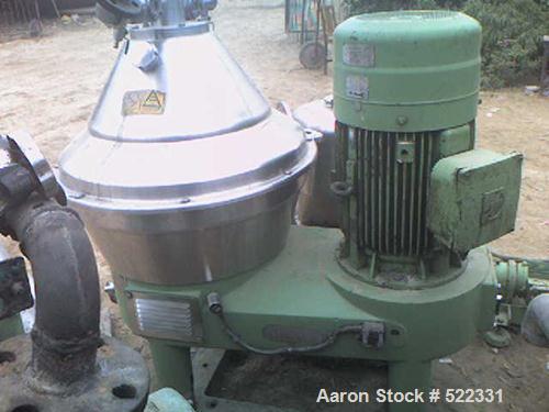 USED: Westfalia high speed clarifying centrifuge, model SC 35-06-177.All wetted parts sanitary stainless steel, 18.5 kw v-belt main drive.Bowl is rated for 7,230 rpm with specific gravities of 1.1 li...