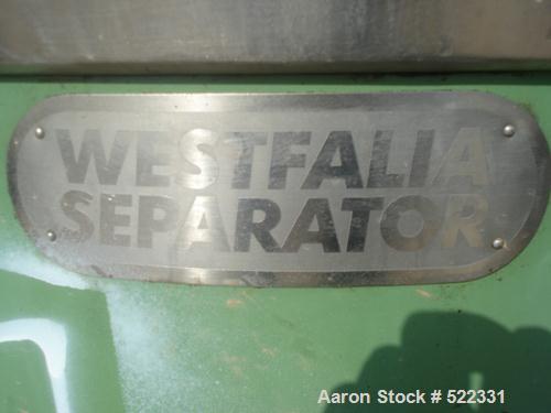 USED: Westfalia high speed clarifying centrifuge, model SC 35-06-177.All wetted parts sanitary stainless steel, 18.5 kw v-belt main drive.Bowl is rated for 7,230 rpm with specific gravities of 1.1 li...