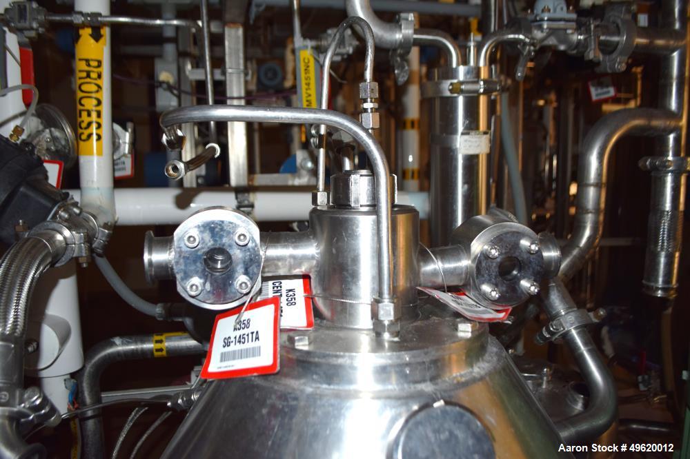 Used Westfalia SC 35-06-577 Desludger Disc Centrifuge. Stainless steel construction on product contact areas, maximum bowl speed 7230 rpm, clarifier design (liquid/solids separation) centripetal pump...