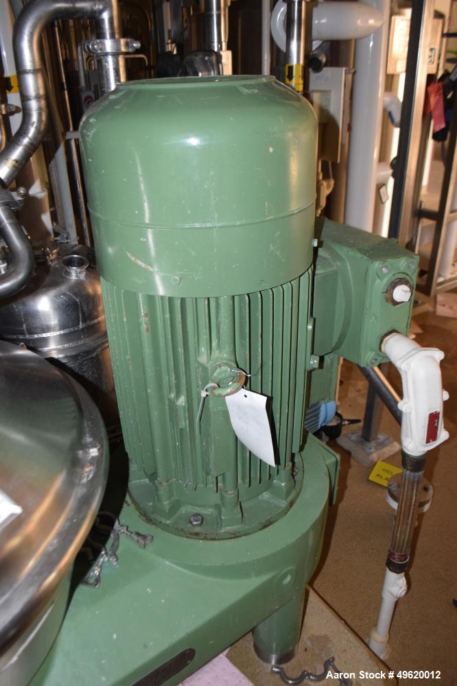 Used Westfalia SC 35-06-577 Desludger Disc Centrifuge. Stainless steel construction on product contact areas, maximum bowl speed 7230 rpm, clarifier design (liquid/solids separation) centripetal pump...