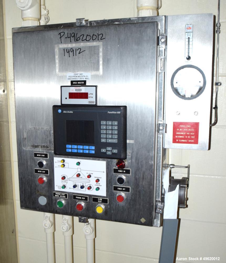 Used Westfalia SC 35-06-577 Desludger Disc Centrifuge. Stainless steel construction on product contact areas, maximum bowl speed 7230 rpm, clarifier design (liquid/solids separation) centripetal pump...