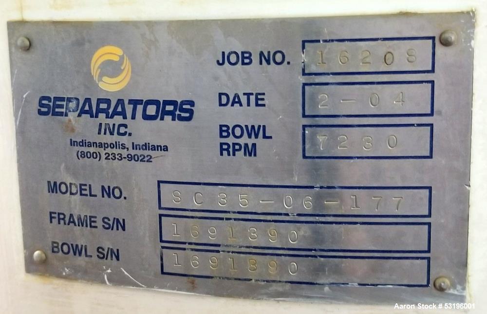 Westfalia Desludger Disc Centrifuge, Model SC-35-06-177.