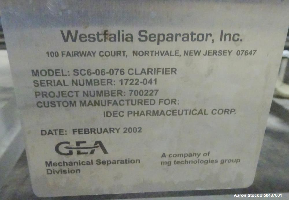 Used- GEA Westfalia Centrifuge