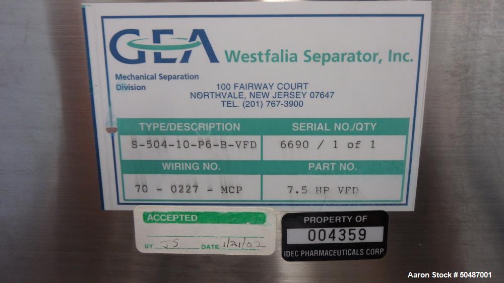 Used- GEA Westfalia Centrifuge
