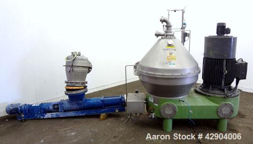 Used GEA Westfalia SC-70-36-777 Desludger Disc Centrifuge. Stainless steel construction (product contact areas), clarifier design (liquid/solids separation), timed solids discharge, centripetal pump ...