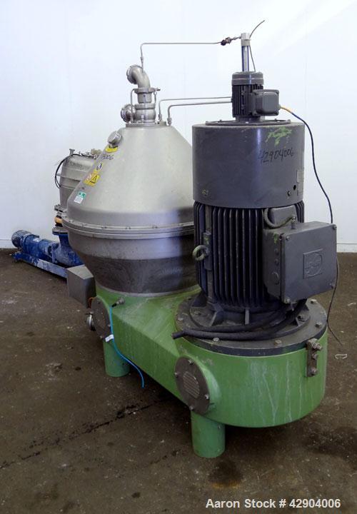 Used GEA Westfalia SC-70-36-777 Desludger Disc Centrifuge. Stainless steel construction (product contact areas), clarifier design (liquid/solids separation), timed solids discharge, centripetal pump ...