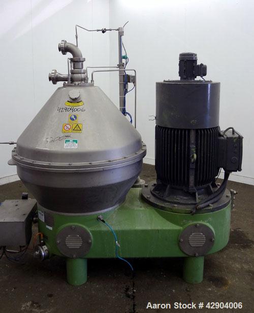 Used GEA Westfalia SC-70-36-777 Desludger Disc Centrifuge. Stainless steel construction (product contact areas), clarifier design (liquid/solids separation), timed solids discharge, centripetal pump ...