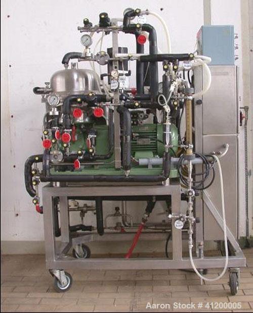 Used Westfalia CSA 1-06-475 Desludger Disc Centrifuge, clarifier design, capacity 100 l/h (26.5 gallons), max speed 9700 rpm, year of manufacture 1987, material of construction stainless steel. 50 cy...