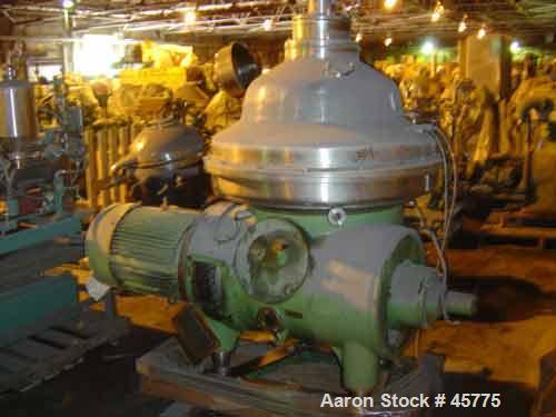USED: Westfalia CSA160-47-076 clarifier/desludger centrifuge. Materialof construction is 316 stainless steel. (Werkstoff 1.4590). Max bowlspeed is 5920 rpm. Bowl diameter is approx 18" (450 MM). Dire...