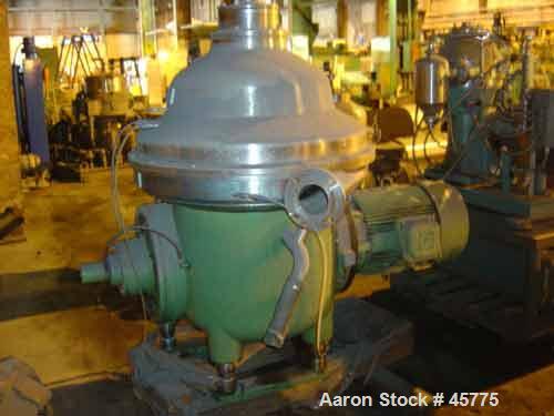 USED: Westfalia CSA160-47-076 clarifier/desludger centrifuge. Materialof construction is 316 stainless steel. (Werkstoff 1.4590). Max bowlspeed is 5920 rpm. Bowl diameter is approx 18" (450 MM). Dire...