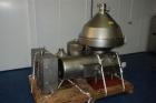 Used Alfa Laval HMRPX-518-HGV-74-50 Desludger Disc Centrifuge. Stainless steel construction (product contact areas), max bowl speed 3850 rpm, hermetic design, centripetal pump liquid discharge, direc...