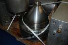 Used Alfa Laval HMRPX-518-HGV-74-50 Desludger Disc Centrifuge. Stainless steel construction (product contact areas), max bowl speed 3850 rpm, hermetic design, centripetal pump liquid discharge, direc...