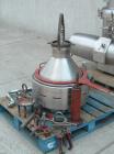 USED: Alfa Laval MRPX-214-TGC desludger disc centrifuge, stainless steel construction on product contact areas. Clarifier design, centripetal pump liquid discharge, direct drive configuration, approx...