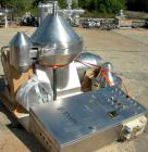 Used Alfa Laval MRPX-410-TGD-74 Desludger Disc Centrifuge. 329 Stainless Steel Construction on Product Contact Areas.Light and heavy phase centripetal pumps, timed solids discharge, stainless steel b...
