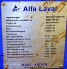 Used Alfa Laval WSPX 307 TGD-71G Desludger Disc Centrifuge. 2205 Stainless steel product contact areas. Separator design (liquid/liquid/solids separation). Maximum bowl speed 8400 rpm. Driven by a 7....