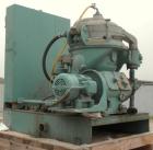 Used Delaval MAPX-309-BGT-29-60/4094-16 Guardian Purifier Disc Centrifuge, 316 Stainless Steel. Maximum bowl speed 1700-1800 rpm. Direct driven by a 15 hp motor. Skid mounted with control panel.