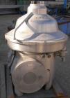 USED: Westfalia separator, type MSA-90-01-076. 316 stainless steel construction. Self-desludging. Max bowl speed 5920 rpm by a 27.75 hp/ 18.5 kw-380 volt/50 cycle/3 ph Loher type A180LA-4 motor.