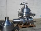 Used Westfalia MSB-130-01-076 Desludger Disc Centrifuge. Stainless steel construction (product contact areas), separator design (liquid/liquid/solids separation), light and heavy phase centripetal pu...