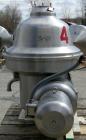 USED: Westfalia MSB200-01-076 desludger disc centrifuge. 316 stainless steel construction on product contact areas. Max bowl speed 4700 rpm, separator design, light phase and heavy phase centripetal ...