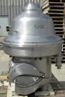 USED: Westfalia MSB200-01-076 desludger disc centrifuge. 316 stainless steel construction on product contact areas. Max bowl speed 4700 rpm, separator design, light phase and heavy phase centripetal ...