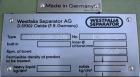 Used Westfalia SA-14-06-076 Desludger Disc Centrifuge, 329 Stainless steel construction on product contact areas. Maximum bowl speed 7560 rpm, clarifier design (liquid/solids separation), centripetal...