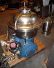 Used Westfalia SA-20-47-576 Desludger Disc Centrifuge. 316 stainless steel construction (product contact areas), max bowl speed 6400 rpm, hydrohermetic design, clarifier design, centripetal pump liqu...