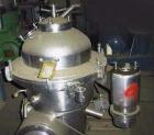 USED: Westfalia MSA-20-06-076 desludger disc centrifuge. 316 stainlesssteel construction on product contact areas, max bowl speed 5850 rpm,clarifier design, centripetal pump liquid discharge, timed s...