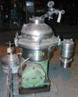 USED: Westfalia SA-20-06-576 desludger disc centrifuge, 316 stainless steel construction (product contact areas). Max bowl speed 6540 rpm, clarifier design, centripetal pump liquid discharge, direct ...