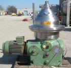 Used Westfalia SA-35-06-076 Desludger Disc Centrifuge. Stainless steel, clarifier design (liquid/solids separation), maximum bowl speed is 6550 rpm, centripetal pump liquid discharge,18.5 kW / 27.75 ...