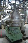 USED: Westfalia SA35-01-576 desludger disc centrifuge. 316 stainless steel construction on product contact areas, max bowl speed 6000 rpm, separator design, light and heavy phase centripetal pump liq...
