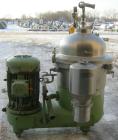 USED: Westfalia clarifier, type SA40-06-177. Material of construction is stainless steel on product contact parts. Max bowl speed 4500 tpm by a 37.5 hp/25 kw-420 volt/50 cycle/3 ph V-belt driven XP m...