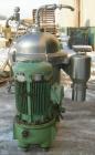 USED: Westfalia clarifier, type SA40-06-177. Material of construction is stainless steel on product contact parts. Max bowl speed 4500 tpm by a 37.5 hp/25 kw-420 volt/50 cycle/3 ph V-belt driven XP m...