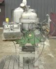 Used Westfalia SA7-06-076 Desludger Disc Centrifuge, 316 Stainless Steel Construction (Product Contact Areas). Maximum bowl speed 8400 rpm, clarifier design, centripetal pump liquid discharge. Driven...