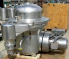 USED: Westfalia SAMM-150037 Desludger Disc Centrifuge. 316 stainless steel construction on product contact areas, max bowl speed 4500 rpm, separator design, light phase and heavy phase centripetal pu...