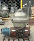 Used Westfalia Disc Centrifuge, Model SAMN 5036, 434 Stainless Steel. Driven by a 5.5 kW bowl top, disc stack, centripetal pump, splitter disc.